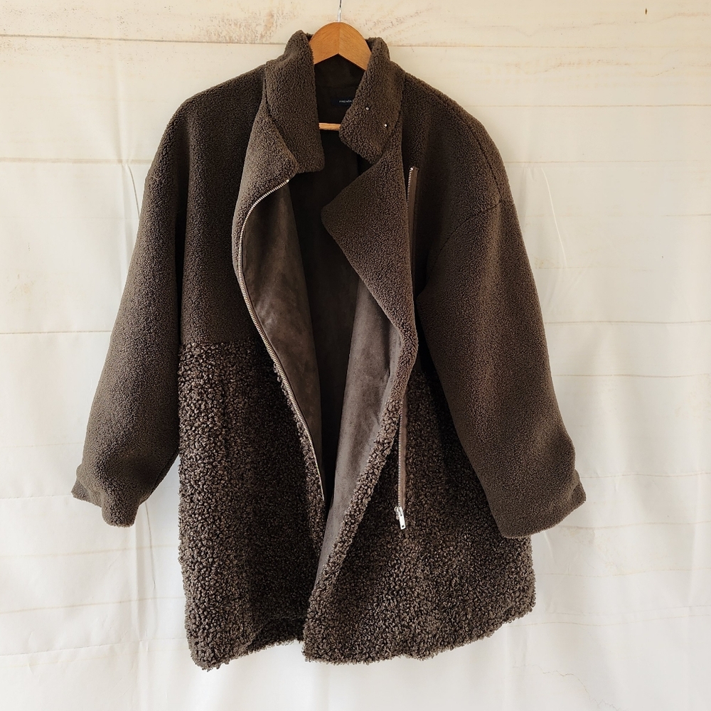 French Connection Irenea Dark Green Teddy Faux Fur Jacket - Picture 11 of 11